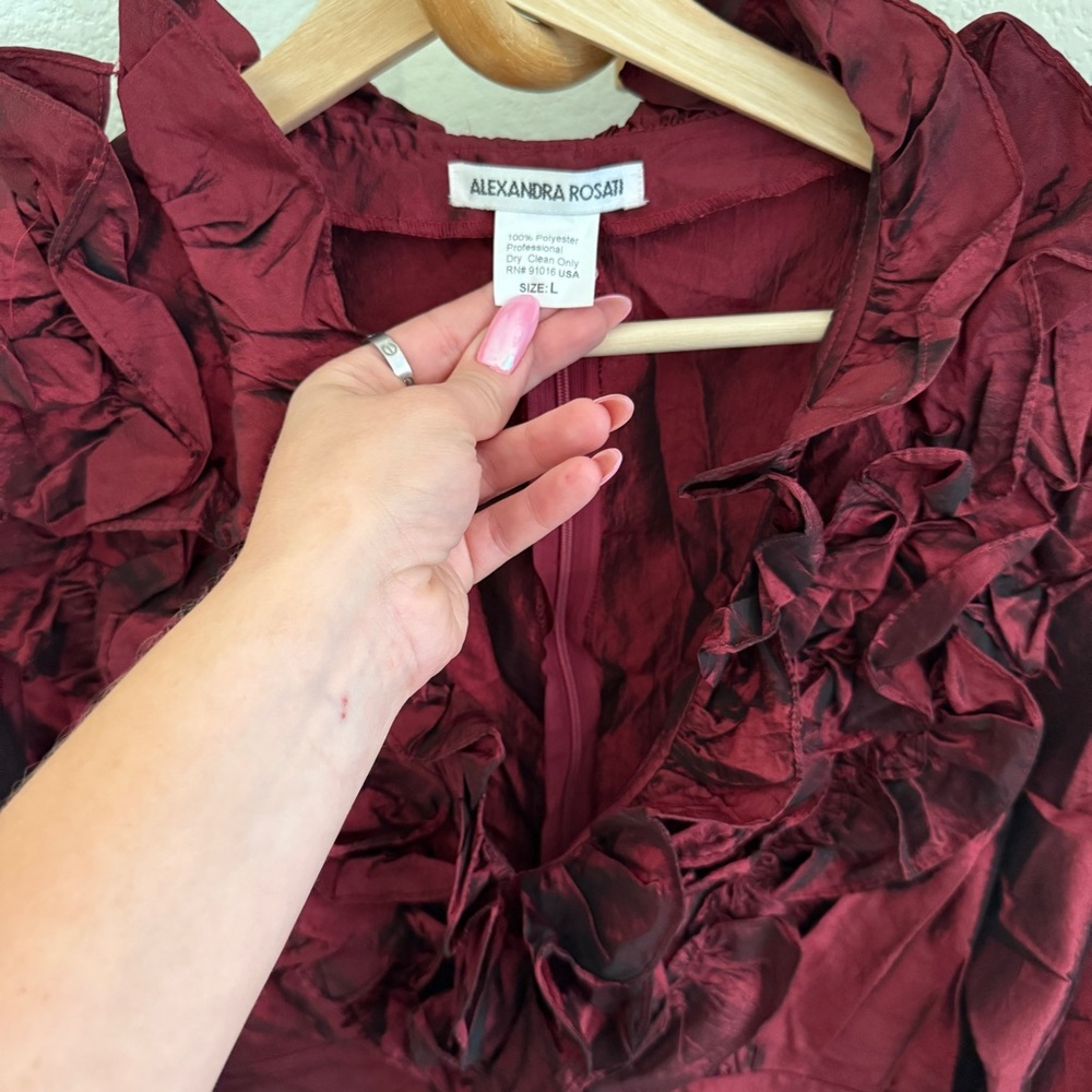 ALEXANDRA ROSATI burgundy red FRILLS RUFLES EMERALD long sleeve blouse size L - Picture 3 of 7